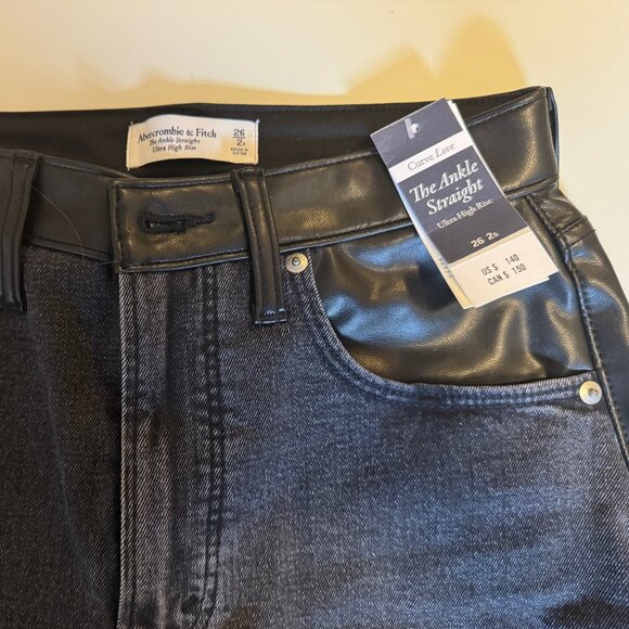 Abercrombie Mixed Fabric Curve Love High Rise Ankle Straight Jean - NWT, 26S - Picture 4 of 6